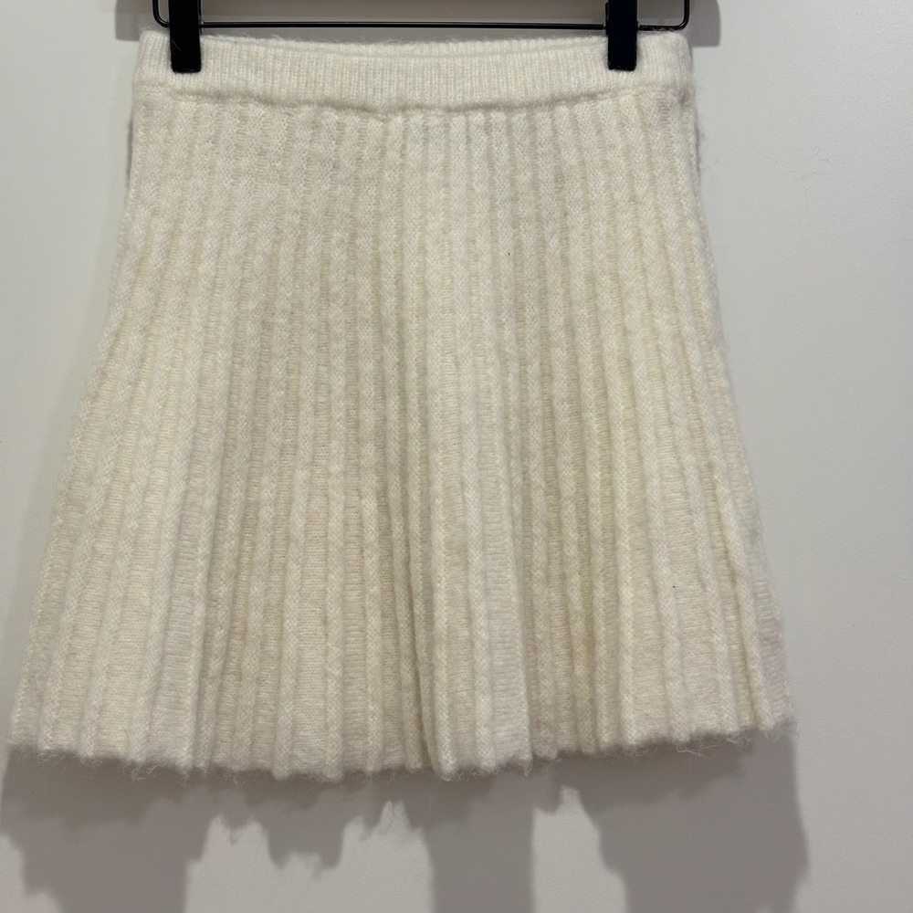 Benaar LA Sofie the Label Cream Ribbed Knit Wool Blend Mini Skirt Women Small
